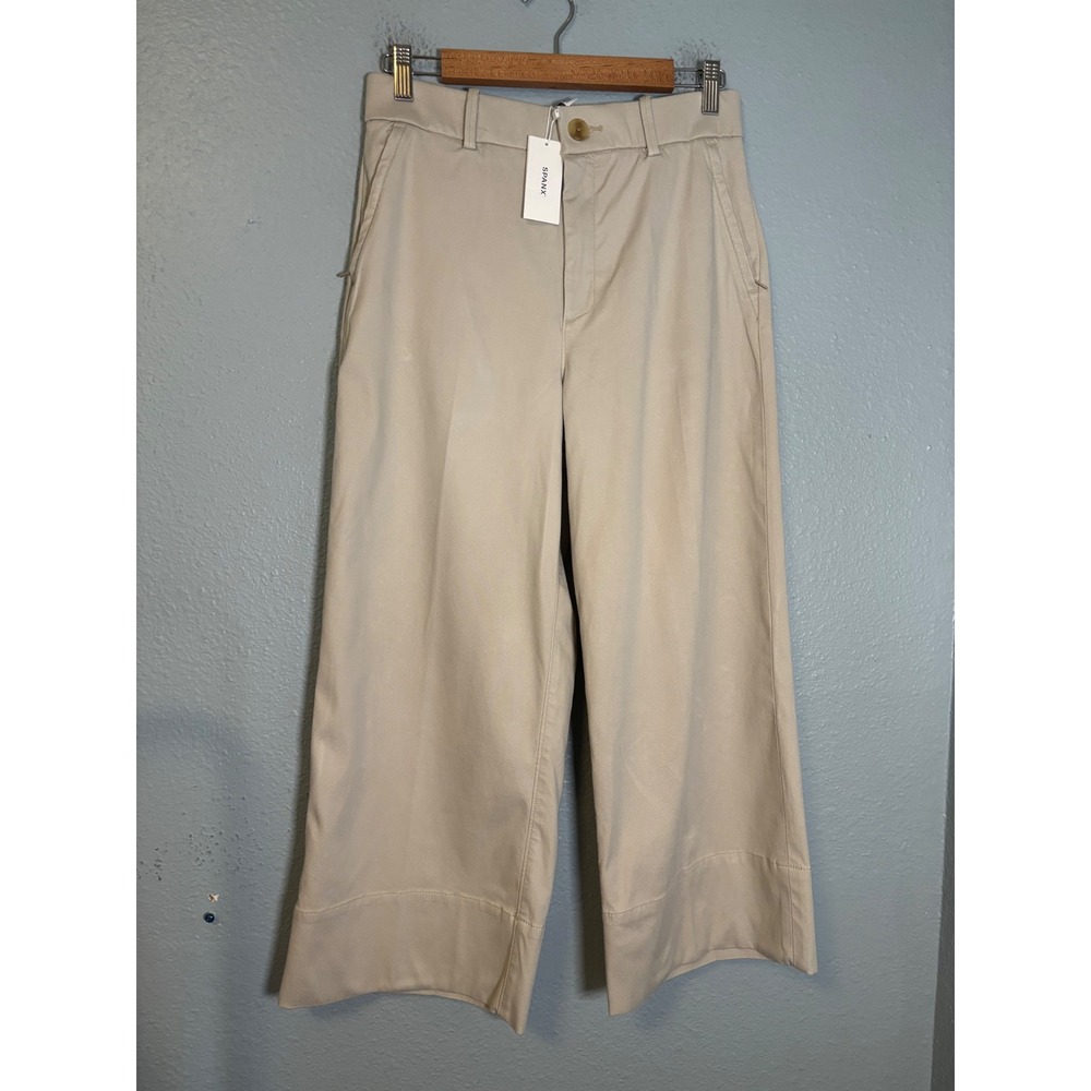 NWT Spanx Stretch Twill Cropped Wide Leg Pant 2.0 Bone Beige Size M Petite - Picture 3 of 10